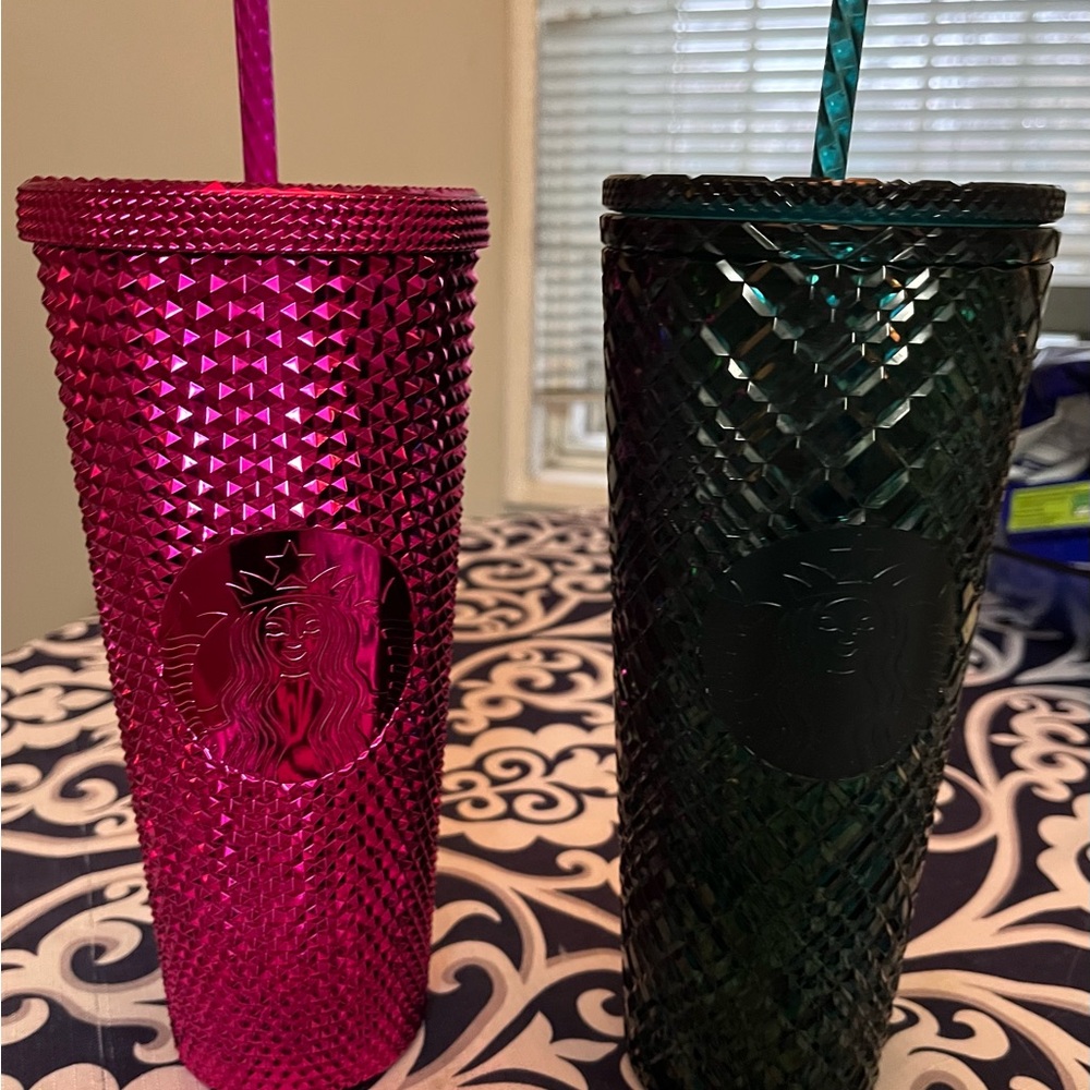 Starbucks Pink and Green Textured Tumblers